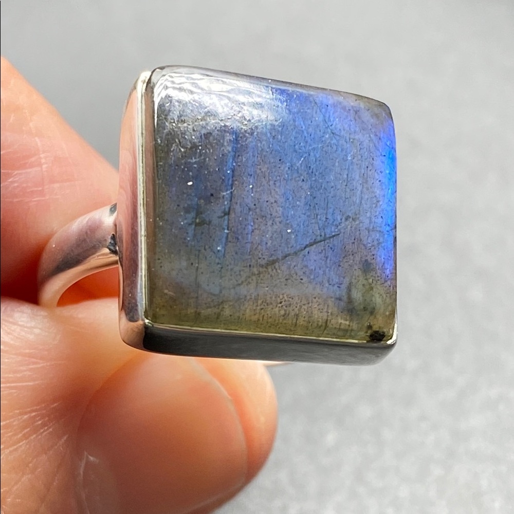 Blue Fire Labradorite Ring Size 10 in Solid Sterling Silver 925
